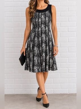 Y2K Perceptions Black White Chevron Fit & Flare Stretch Dress M